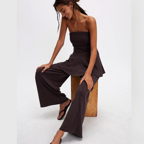 Free People Cali Set Strapless Top Wide Pants Brown XS - Picture 2 of 7